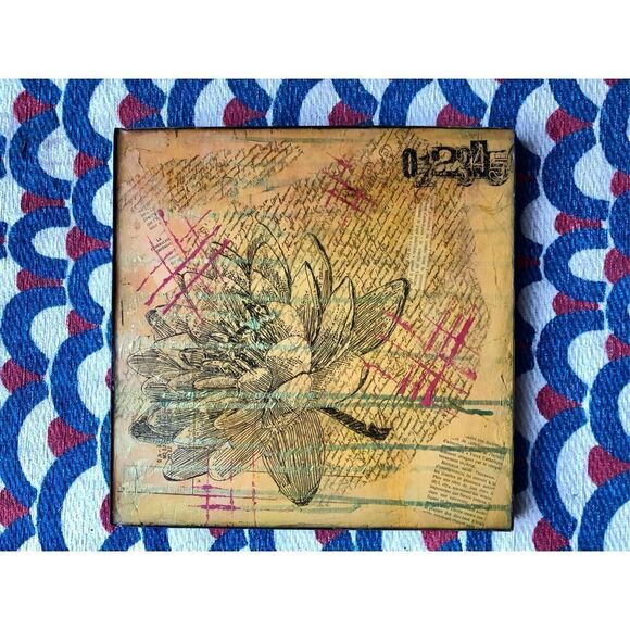 Original Mixed Media Art Flower French Quotes enameled Collage, Signed - Picture 4 of 11